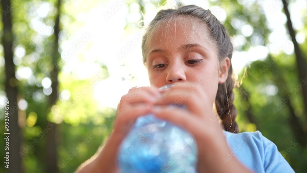 child drinking water from a plastic bottle. water shortage problem on lifestyle earth concept. water shortage problem on earth concept. kid drinks water in nature from a bottle glare of the sun summer child drinking water from a plastic bottle. water shortage problem on lifestyle earth concept. water shortage problem on earth concept. kid drinks water in nature from a bottle glare of the sun summer