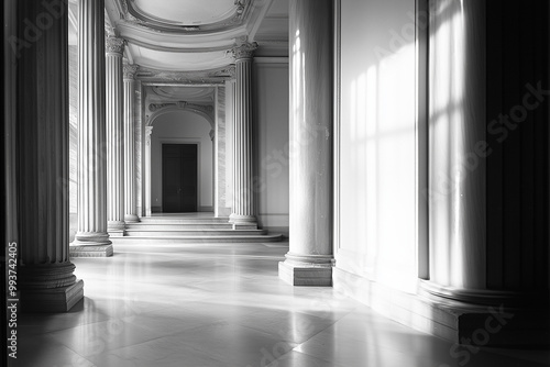 3:2 Aspect Ratio, 2688x1792 - Elegant Sunlit Hallway with Classical Columns and Archways