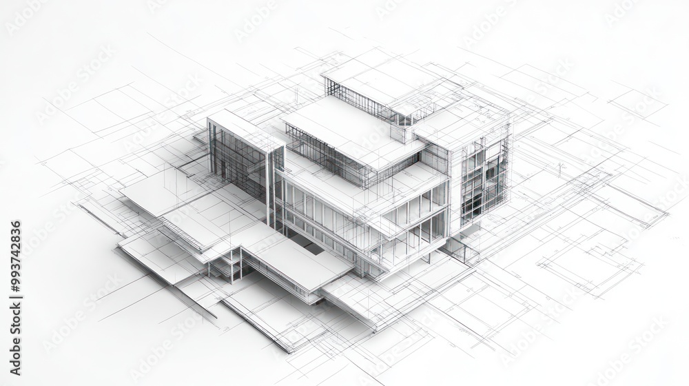 A 3D architectural model rendered in a minimalist style, showcasing modern design concepts. A 3D architectural model rendered in a minimalist style, showcasing modern design concepts.