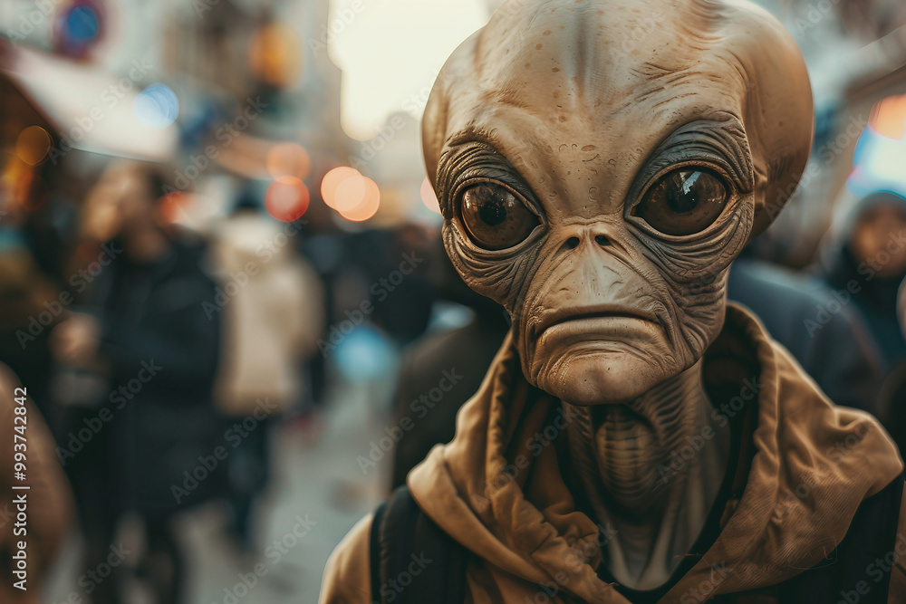UFO space visitor alien on Earth living human life with everyday routine staff, Generative AI UFO space visitor alien on Earth living human life with everyday routine staff, Generative AI