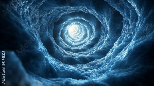 A blue spiral with a light shining through it