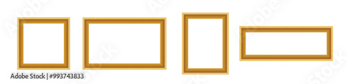 Golden frame for luxury decoration. Yellow modern frameworks for gallery and exhibition.