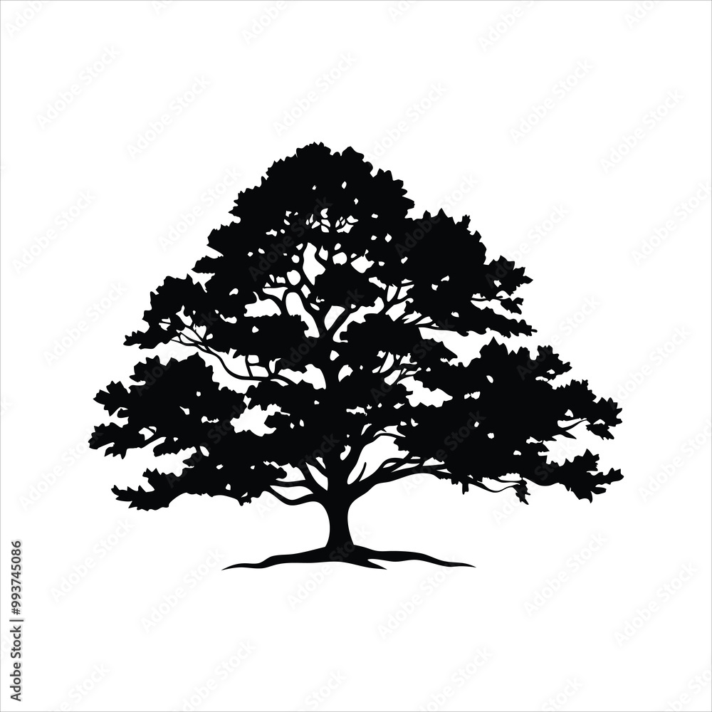Fototapeta premium Elegant Oak Tree Silhouette Vector - Minimalist Black and White Nature Design