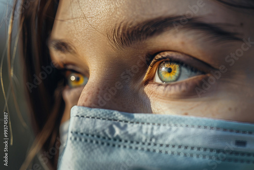 Wallpaper Mural Covid global sefety campaign, Generative AI photo of people in protective facial mask quarantine pandemia Torontodigital.ca