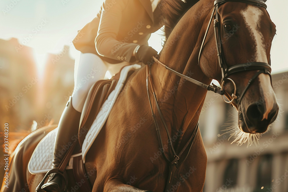 Generative AI illustration, equestrian sports lesson training, young person man woman kid learning to ride a horse Generative AI illustration, equestrian sports lesson training, young person man woman kid learning to ride a horse