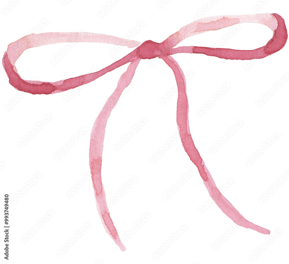 Fototapeta premium Isolated bow illustration in pink watercolor, hand painted with texture