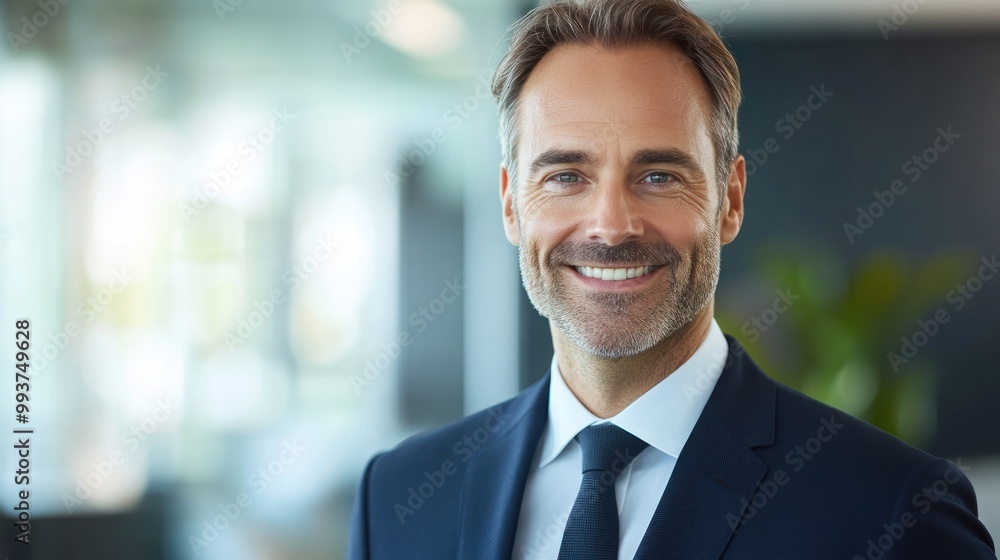 A smiling businessman in a professional setting, conveying confidence and approachability. A smiling businessman in a professional setting, conveying confidence and approachability.