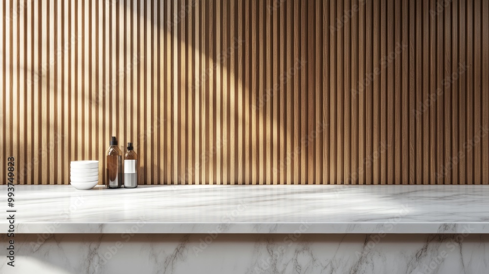 White Marble Kitchen Countertop on Wooden Panels White Marble Kitchen Countertop on Wooden Panels