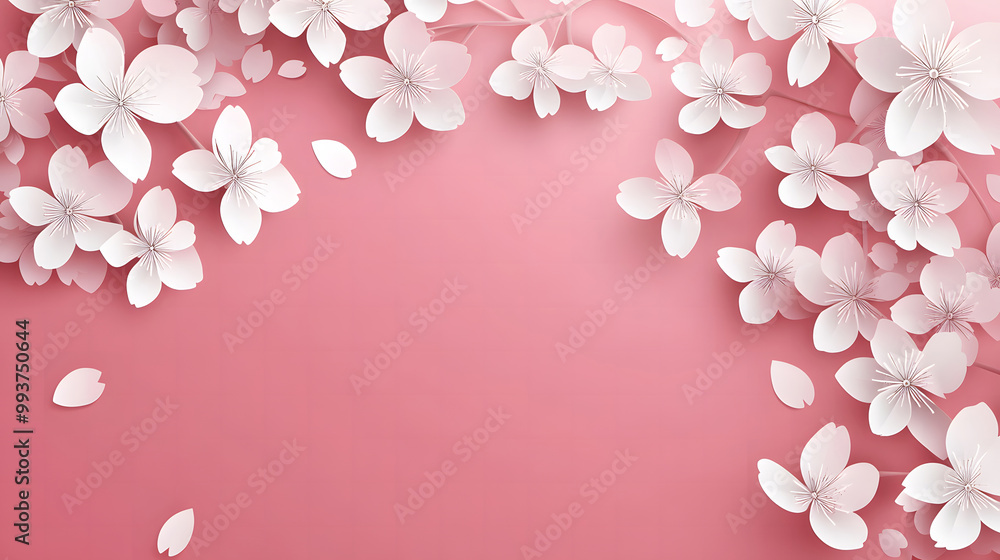 Delicate Cherry Blossom Flowers on Pink Background - Spring Serenity design Delicate Cherry Blossom Flowers on Pink Background - Spring Serenity design