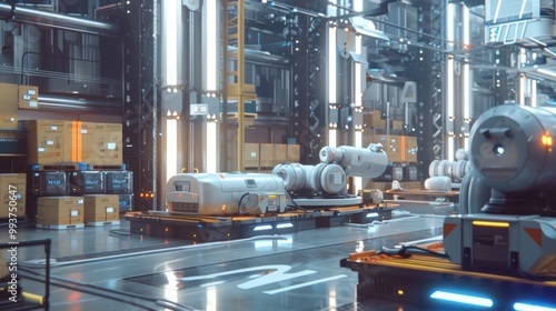 Futuristic Automated Warehouse with Robots photo