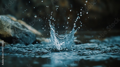 A close-up of water splashing against a rocky surface, capturing the beauty of nature.