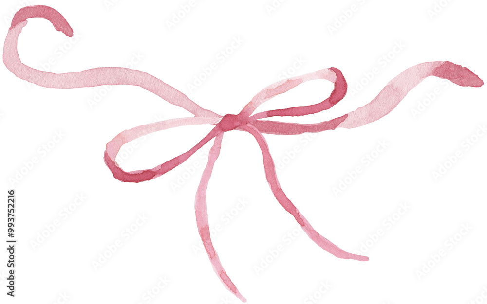 Fototapeta premium Isolated bow illustration in pink watercolor, hand painted with texture