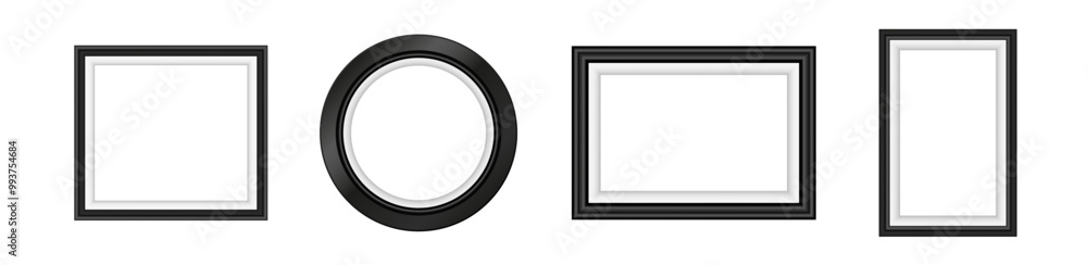 Set of black frame for pictures and photos. Decorative wooden frameworks for gallery. Border for interior and exhibition . Set of black frame for pictures and photos. Decorative wooden frameworks for gallery. Border for interior and exhibition .