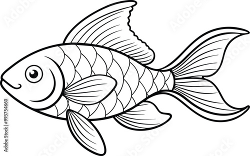 Goldfish single line art silhouette vector illustration on white background.