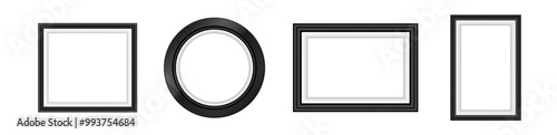 Set of black frame for pictures and photos. Decorative wooden frameworks for gallery. Border for interior and exhibition .