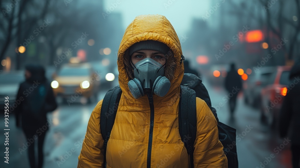 Urban Scene with Person in Masked Jacket Urban Scene with Person in Masked Jacket