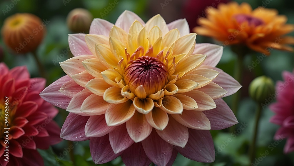 A vibrant dahlia in full bloom. A vibrant dahlia in full bloom.
