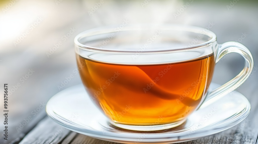 A steaming cup of tea rests elegantly on a wooden table, surrounded by nature’s warmth, capturing the essence of a peaceful afternoon retreat. Generative AI A steaming cup of tea rests elegantly on a wooden table, surrounded by nature’s warmth, capturing the essence of a peaceful afternoon retreat. Generative AI