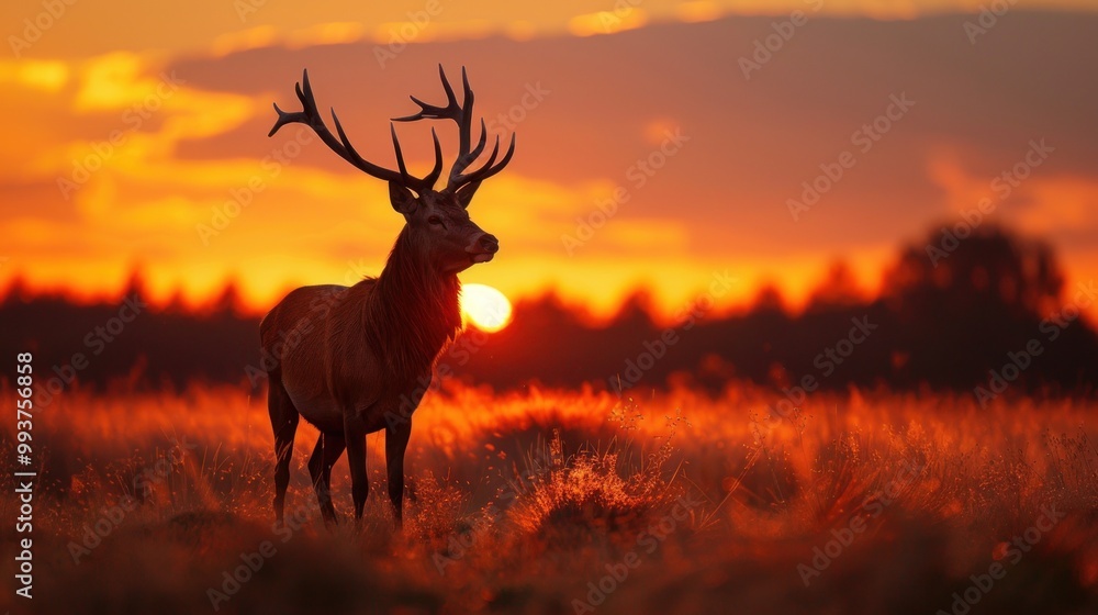 Silhouetted Red Deer during the annual deer rut in Europe, Silhouetted Red Deer during the annual deer rut in Europe,