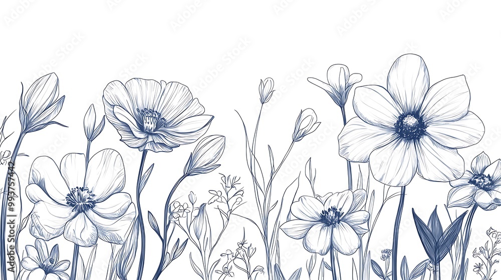 Floral doodles, elegant line art, simple flowers Floral doodles, elegant line art, simple flowers