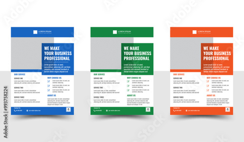 Corporate business flyer template with colorful geometric shapes. 
