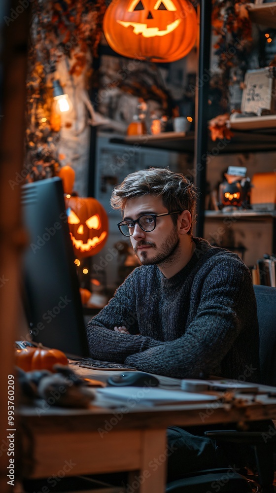 Spooky Office Setup: Business Professional with Festive Halloween Decor and Organizational Items Spooky Office Setup: Business Professional with Festive Halloween Decor and Organizational Items