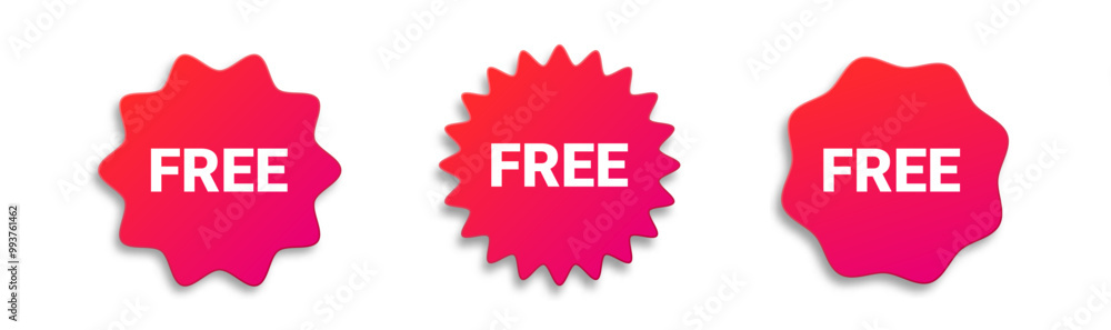 Red free sticker star for shop or business with gradient. Pink free discount coupon. Red free sticker star for shop or business with gradient. Pink free discount coupon.