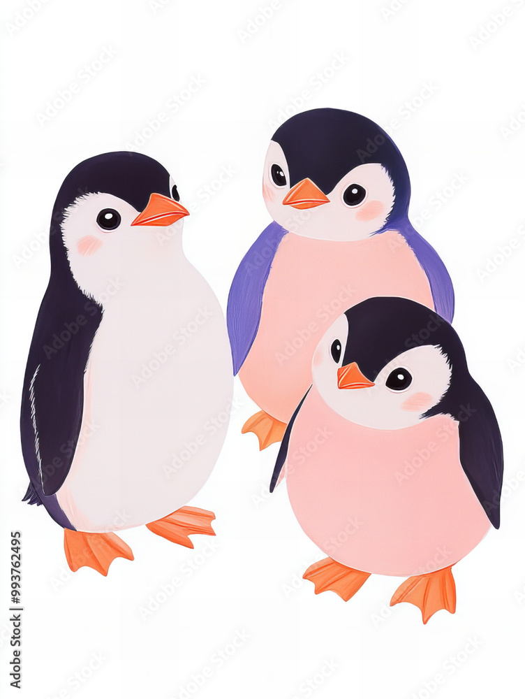Naklejka premium Poster Wall Art Acrylic Stylish Delicate Retro Shades Christmas Poster Card Cute Penguin North Pole New Year Chick Smiles Cutely