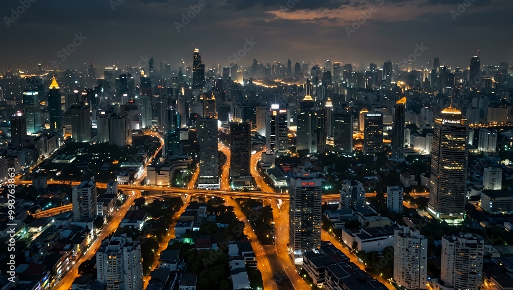 Naklejka premium Aerial view of Bangkok's cityscape.