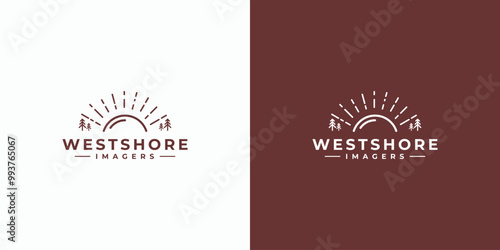 A combination logo that combines the shape of mountains, water and sunlight. Icon for business, outdoor, travel and personal branding.