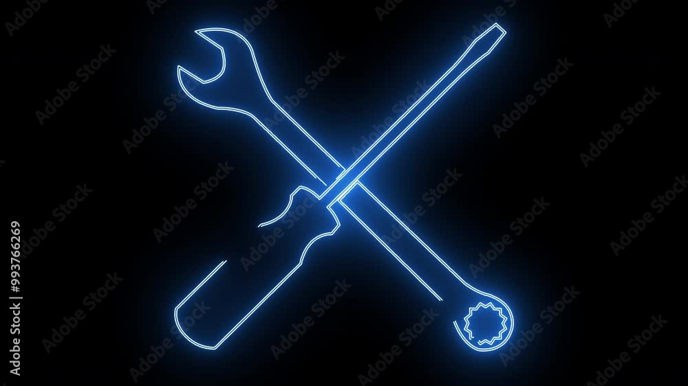 illustration of an animated wrench and screwdriver icon with blue lights on illustration of an animated wrench and screwdriver icon with blue lights on