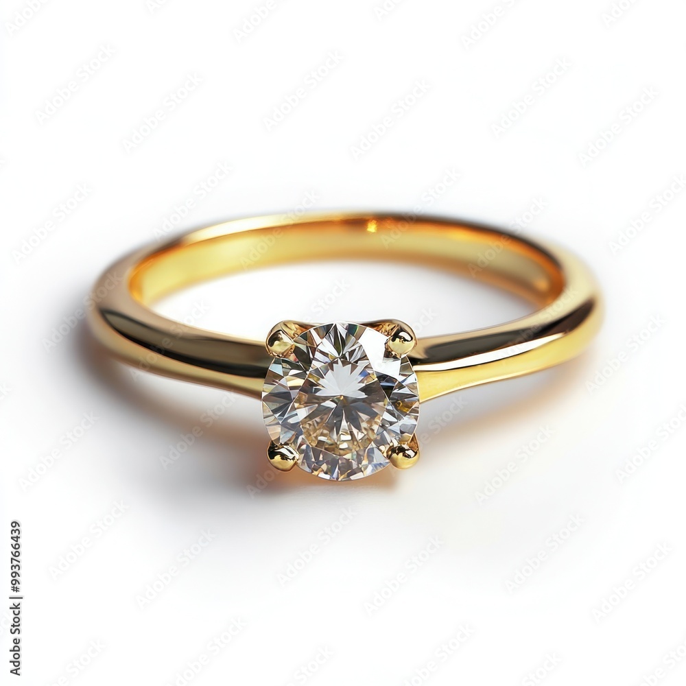 A simple gold engagement ring featuring a round diamond centerpiece. A simple gold engagement ring featuring a round diamond centerpiece.