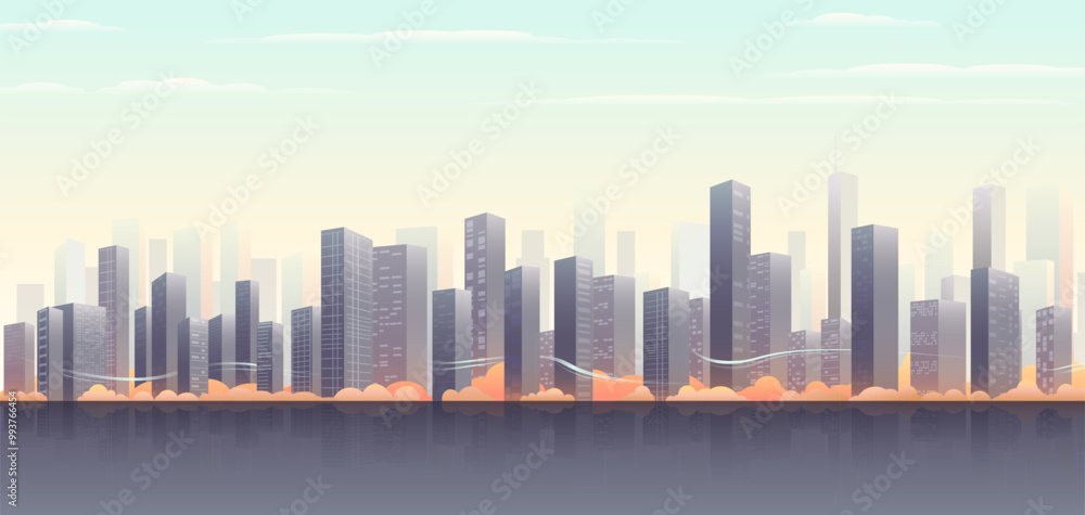 Fototapeta premium Colorful Autumn cityscape. Urban landscape background with houses. Modern street area. Outside town homes panorama on skyline. Vector illustration
