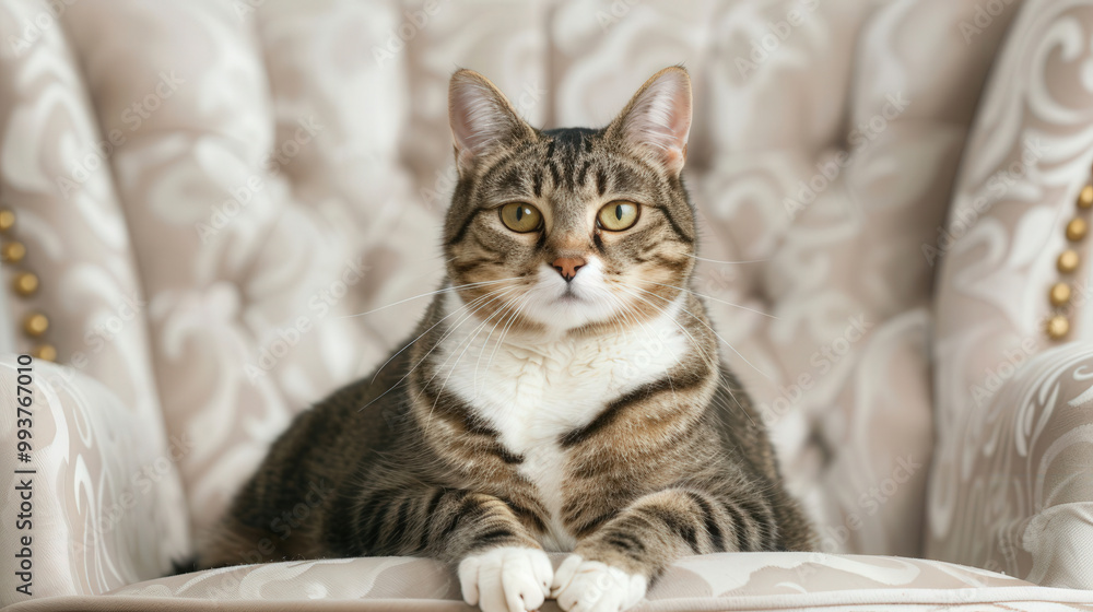 Majestic cat on a throne-like chair, exuding regal elegance, commanding attention with a poised demeanor, surrounded by ample space for captivating storytelling. Majestic cat on a throne-like chair, exuding regal elegance, commanding attention with a poised demeanor, surrounded by ample space for captivating storytelling.
