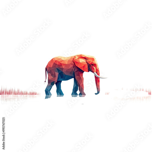 Flat vector design of an elephant standing, minimal style, white background. photo