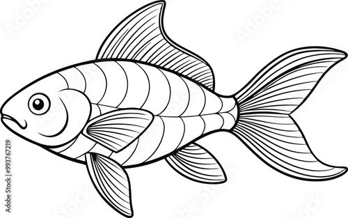 Goldfish single line art silhouette vector illustration on white background.