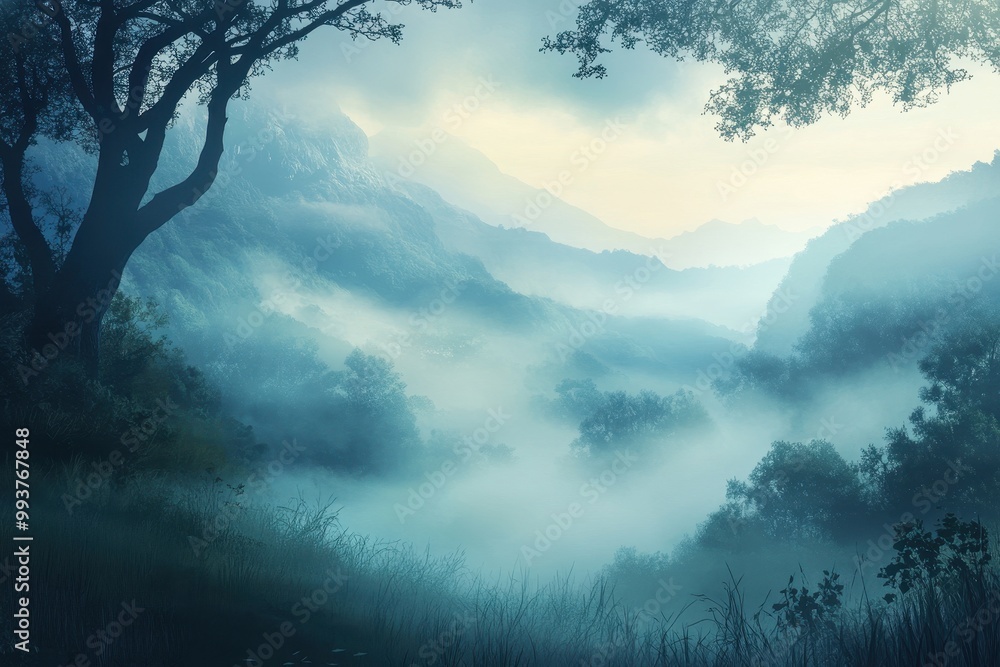 Misty Morning in a Mountain Valley Misty Morning in a Mountain Valley