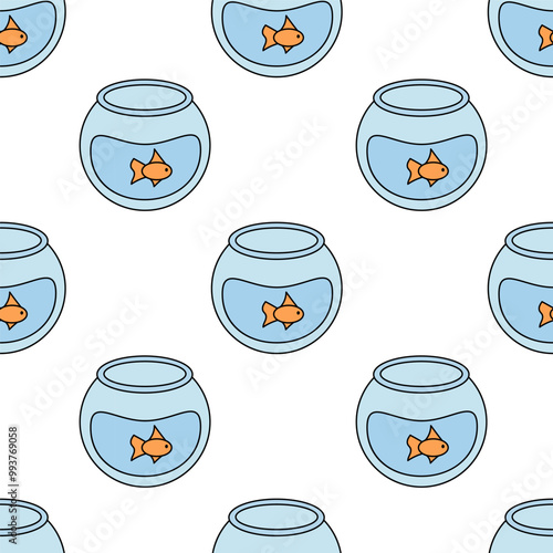 Seamless Pattern. Aquarium with fish. Vector flat illustration on white background.