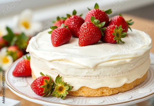 Delicious Strawberry Cake with Whipped Cream