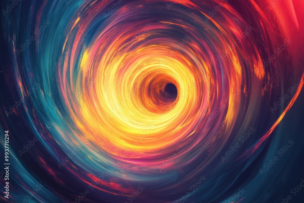 Abstract Swirling Pattern of Vivid Colors Leading to a Black Hole