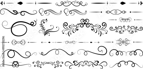 Elegant set of decorative flourishes, swirls, and ornate divider elements in vector format, perfect for invitations, wedding designs, certificates, branding, and vintage-inspired layouts.