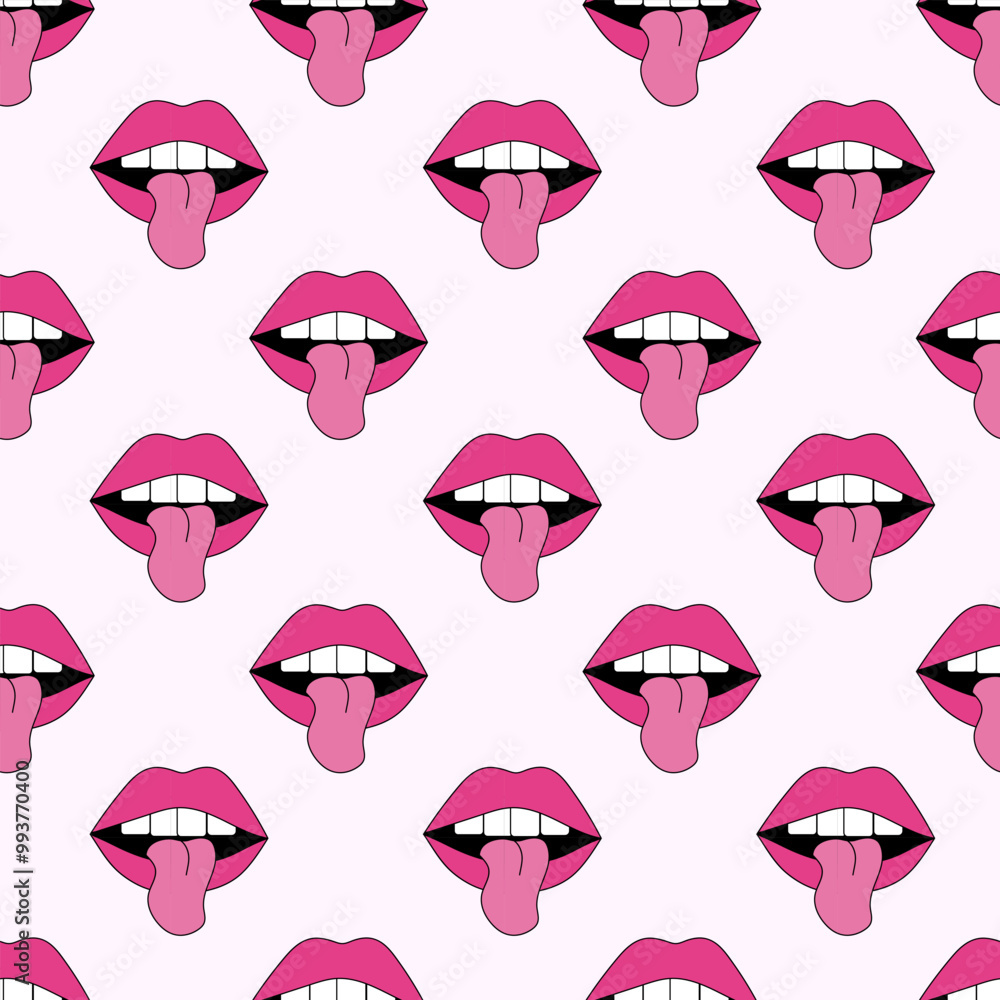 Seamless pattern with lips with tongue in pop art style. Vector flat illustration. Seamless pattern with lips with tongue in pop art style. Vector flat illustration.