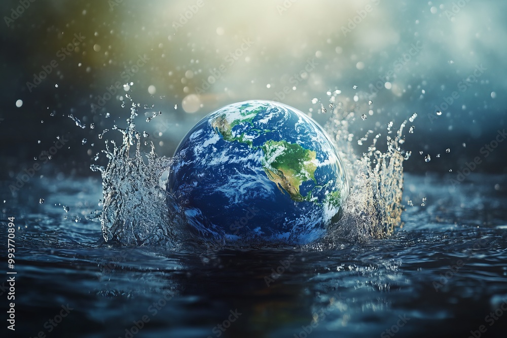 Earth as a Planet Made of Water, Floating on a River. AI generated illustration. Earth as a Planet Made of Water, Floating on a River. AI generated illustration.
