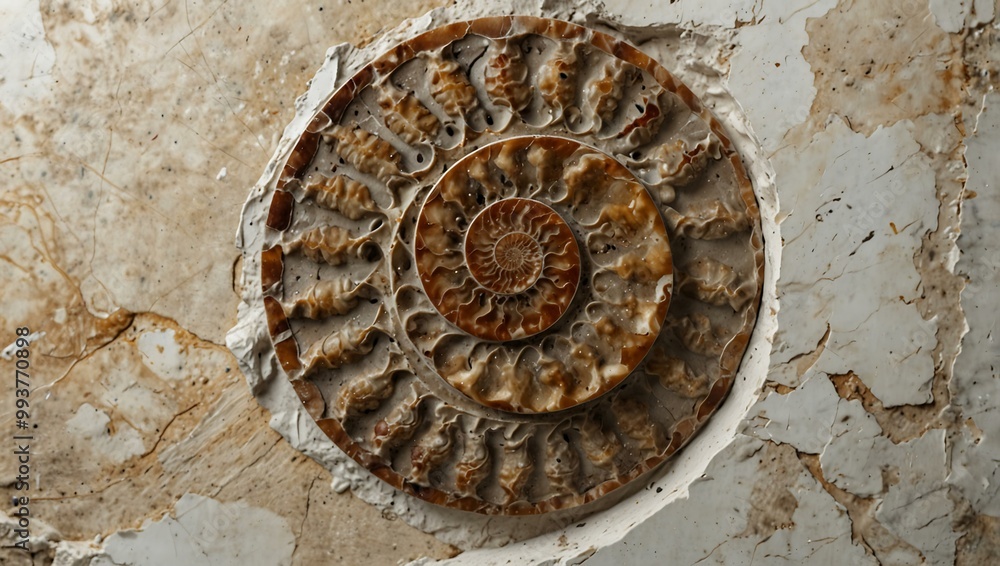 Ammonite fossil in stone on a white background. Ammonite fossil in stone on a white background.
