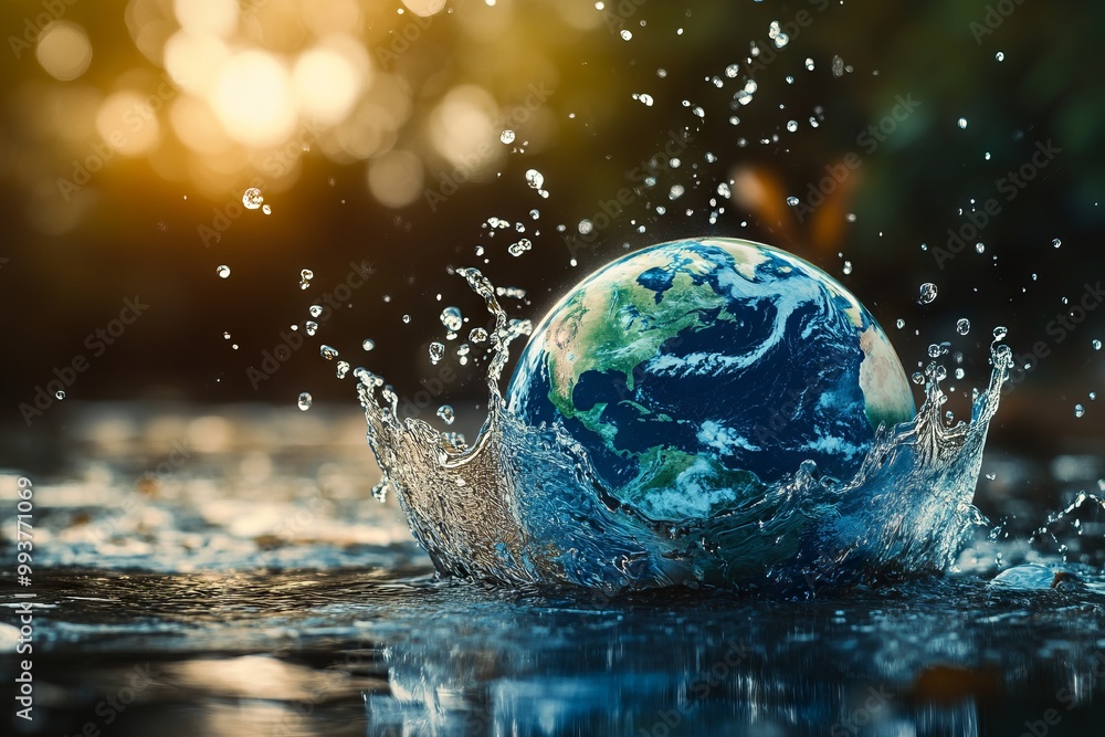 Earth as a Planet Made of Water, Floating on a River. AI generated illustration. Earth as a Planet Made of Water, Floating on a River. AI generated illustration.