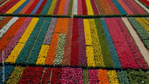 Another aerial view of the colorful flower fields.