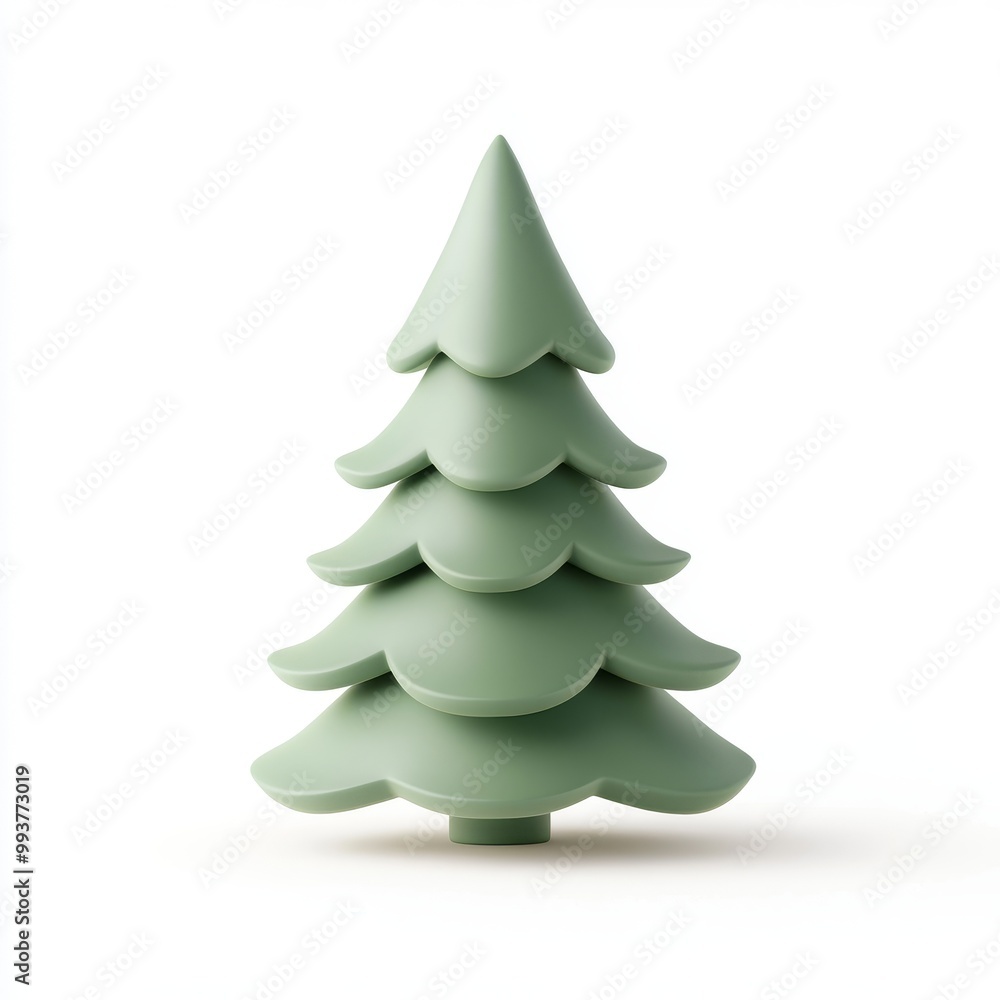 Stylish Minimalistic Christmas Tree 3D Icon for Festive Designs on White Background Stylish Minimalistic Christmas Tree 3D Icon for Festive Designs on White Background