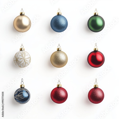 Festive Christmas Baubles Collection in 3D on White Background for Holiday Ads with Text Space