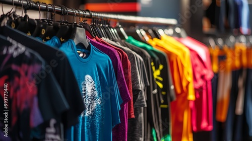 Wallpaper Mural Vibrant Display of Men's Sports T-Shirts in an Athletic Wear Store. AI generated illustration Torontodigital.ca