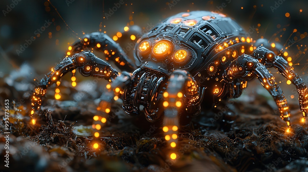 Futuristic robotic spider with glowing features Futuristic robotic spider with glowing features